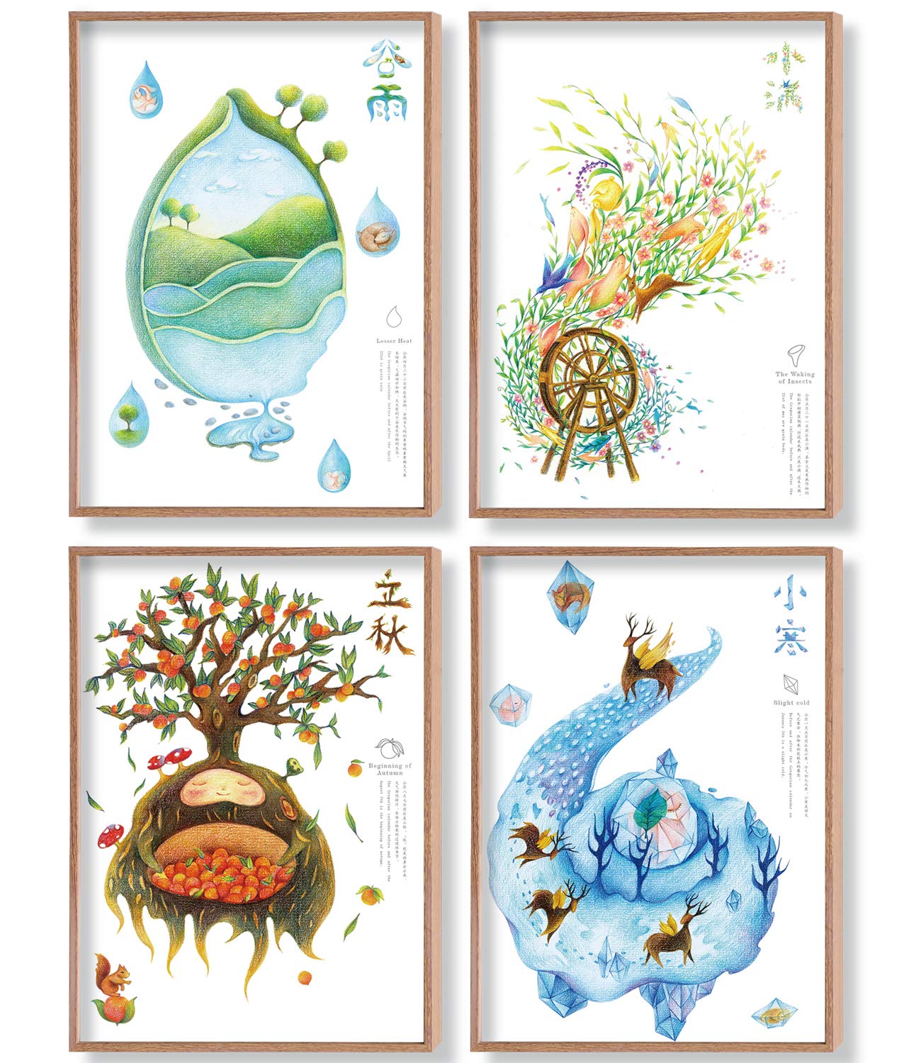 絵 壁かけ絵 新品【夏】【冬】　中古【春】【秋】 絵画 額入り 壁掛け F6 花鳥画 秋飾り 複製画 額飾り1枚 日本画